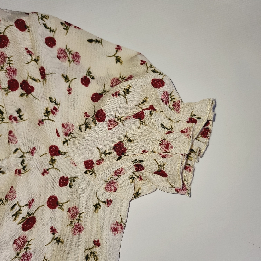 Shein floral dress tie neck cuffed sleeve - Picture 6 of 10